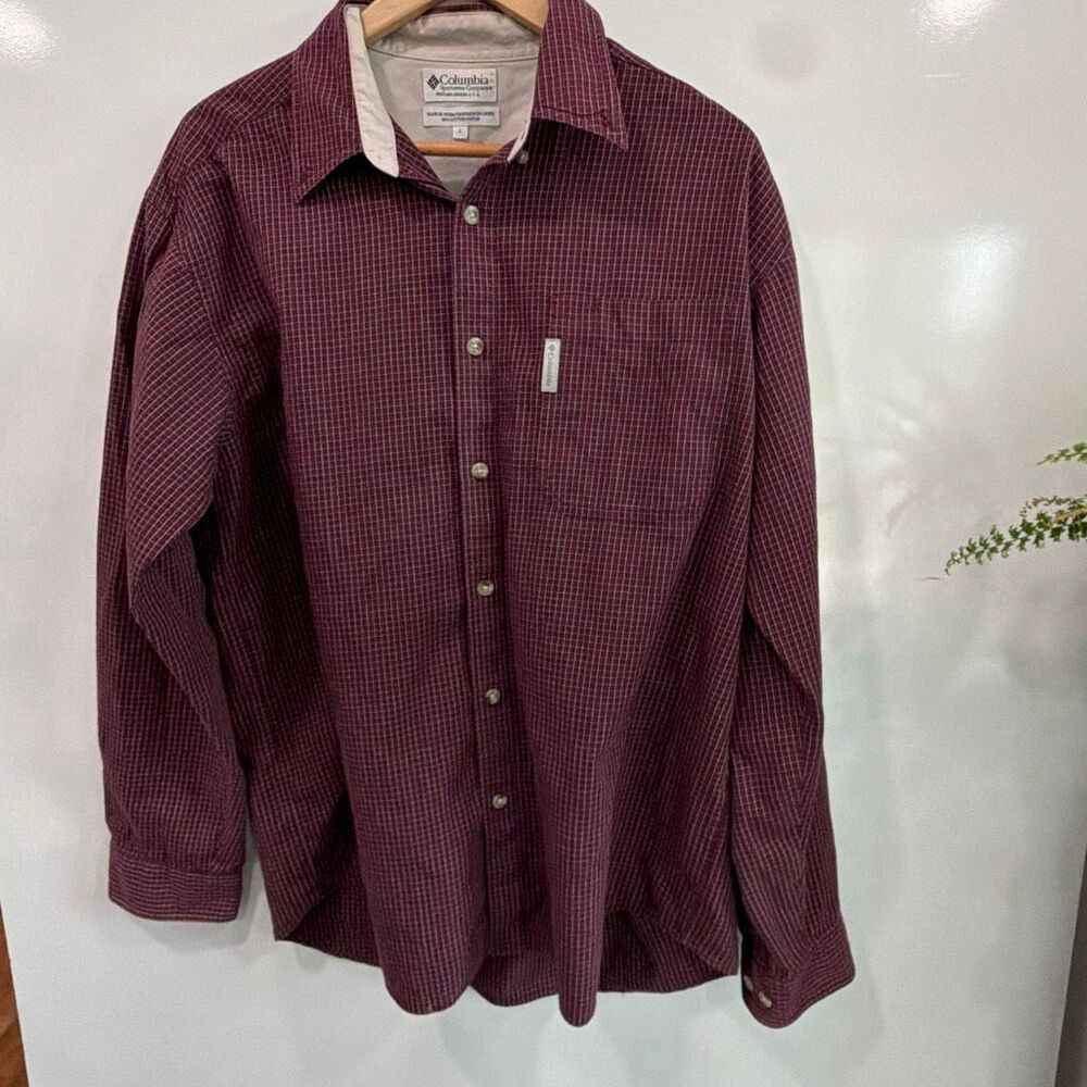 Columbia Mens Plaid Button Down Shirt Large Maroon